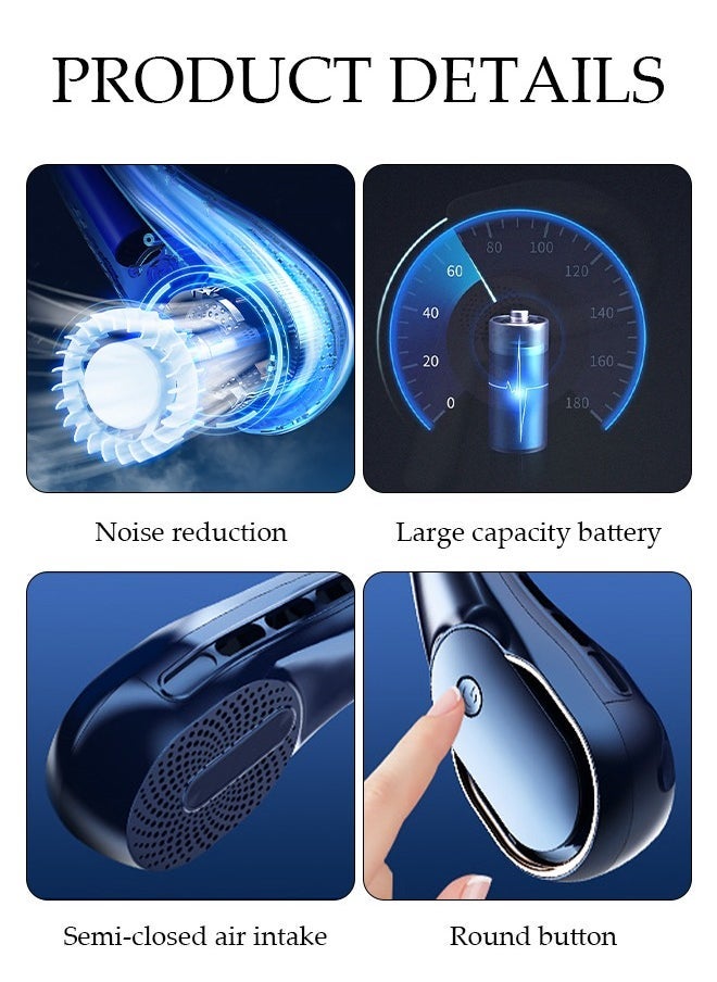 Portable Neck Fan, Hands Free Bladeless Neck Fan, 3 Speeds Adjustable USB Rechargeable Battery Powered Personal Neck Fan for Office, Travel, Sports, Household, Outdoor