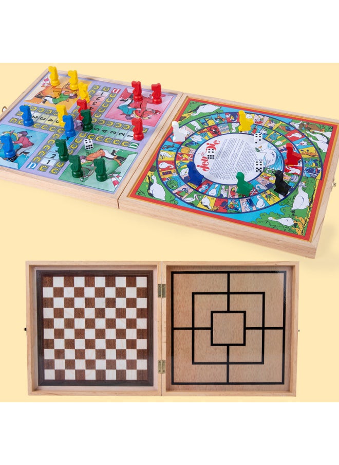 Four-in-one Backgammon Flying Chess Checkers Fighting Beast Chess Magnetic Chess Children's Educational Wooden Toys Wholesale-Color:mmm-Large Magnetic Folding Chess