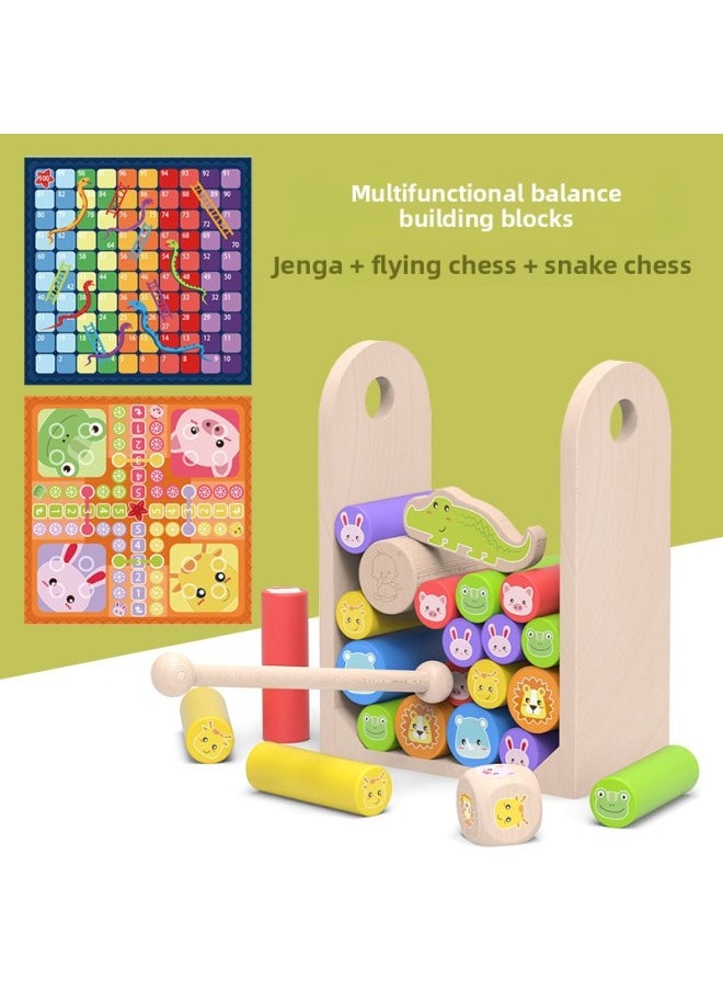 Children's Early Education Educational Balance Jenga Pumping Building Blocks Cylinder Parent-child Flying Chess Snake Chess Table Game Toys-Color:Animal World