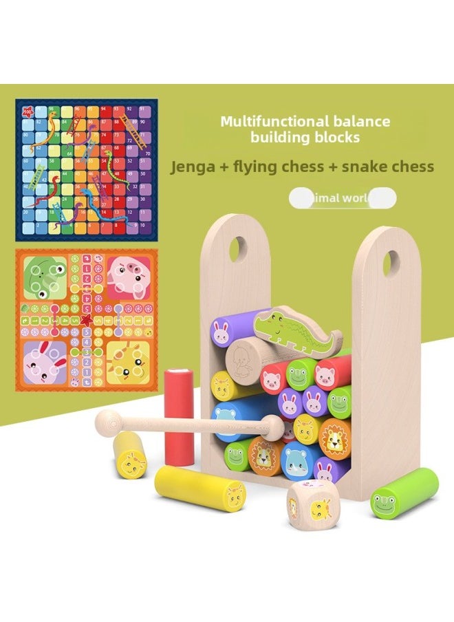 Children's Early Education Educational Balance Jenga Pumping Building Blocks Cylinder Parent-child Flying Chess Snake Chess Table Game Toys-Color:Animal World