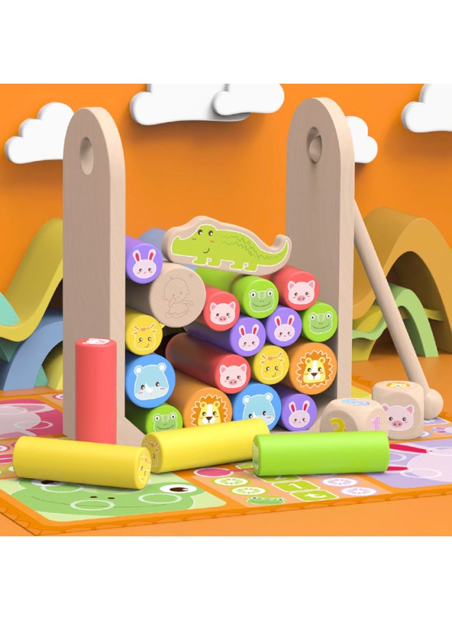 Children's Early Education Educational Balance Jenga Pumping Building Blocks Cylinder Parent-child Flying Chess Snake Chess Table Game Toys-Color:Animal World
