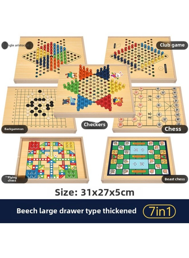 Flying Chess Checkers Gobang Colosseum Snake Chess Children's Toys Educational Two-in-One Student Multifunctional Game-Color:SY-Beech Large Drawer Type Thickening (12 In One)