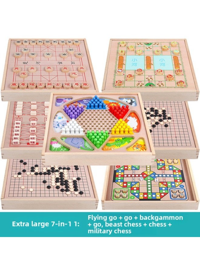 Flying Chess Checkers Gobang Colosseum Snake Chess Children's Toys Educational Two-in-One Student Multifunctional Game-Color:SY-Beech Large Drawer Type Thickening (12 In One)
