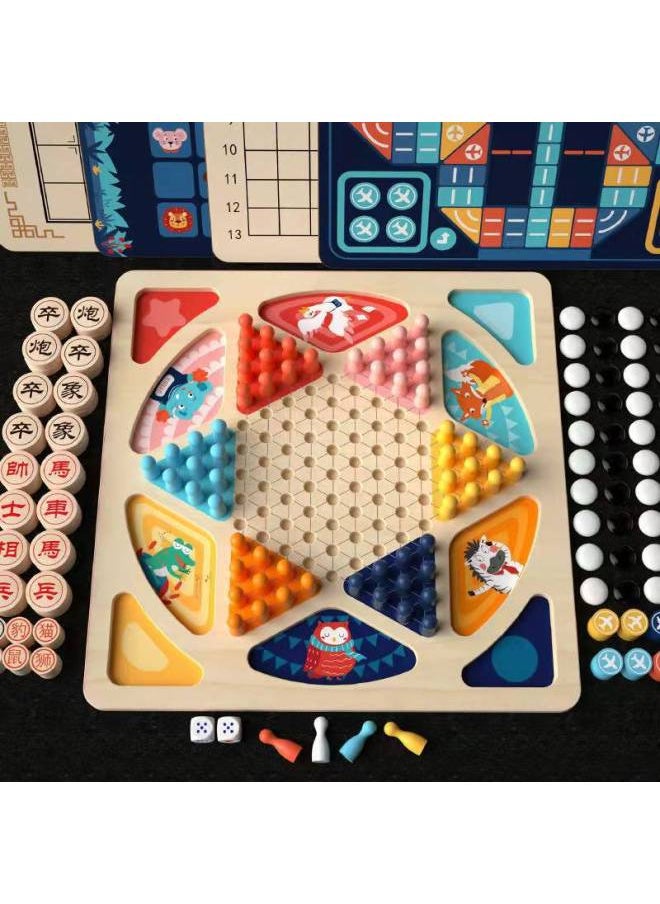 Flying Chess Checkers Gobang Colosseum Snake Chess Children's Toys Educational Two-in-One Student Multifunctional Game-Color:SY-Beech Large Drawer Type Thickening (12 In One)