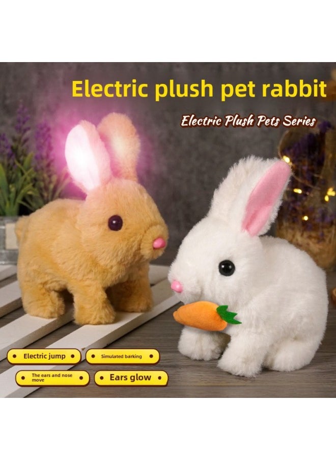 Electric Rabbit Plush Colorful White Rabbit Simulation Pet Walking And Calling And Moving Mouth Shaking Ears Pet Toy-Color:Rabbit ]-Specifications:Opp Bag