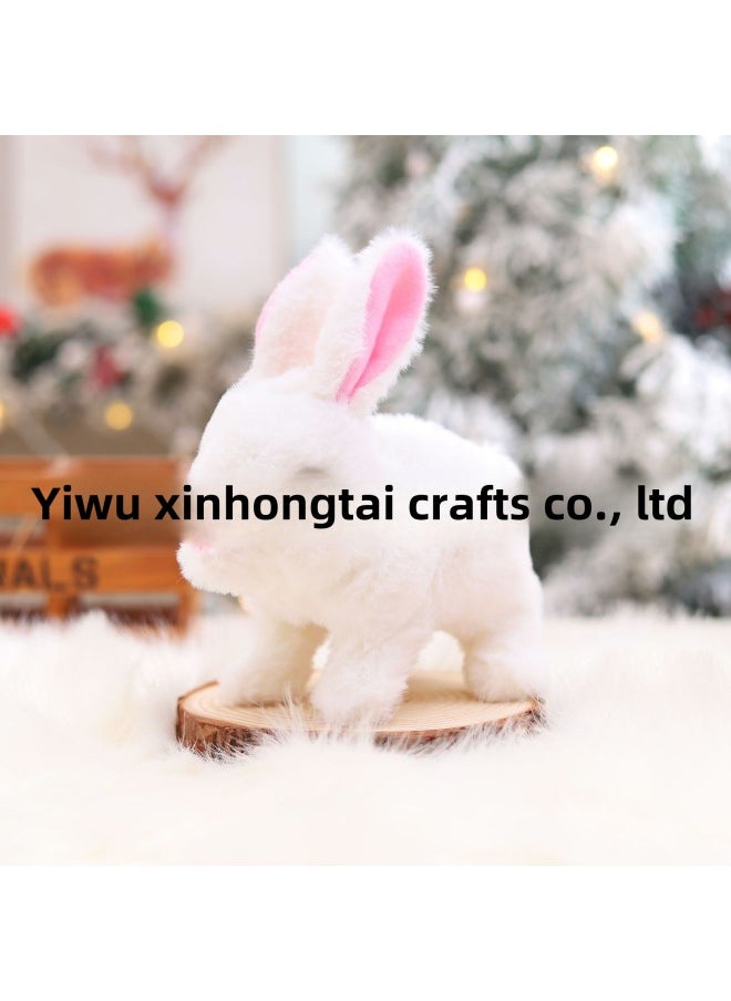 Electric Plush Simulation Small White Rabbit Colorful Pets Will Walk Will Call Will Move The Mouth Will Shake Ears Long Hair Rabbit-Color:Large White Rabbit