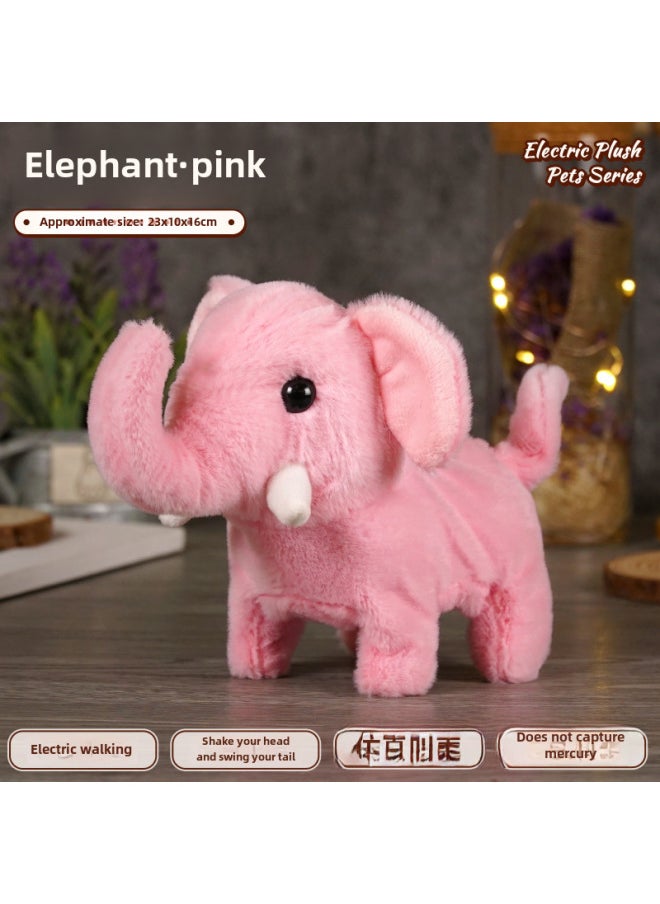 Children's Simulated Teddy Rabbit Electric Pet Dog Plush Walking Barking Toy Electronic Pet Dog Toy-Color:Elephant ]-Specifications:E-Commerce Box + Traction Rope