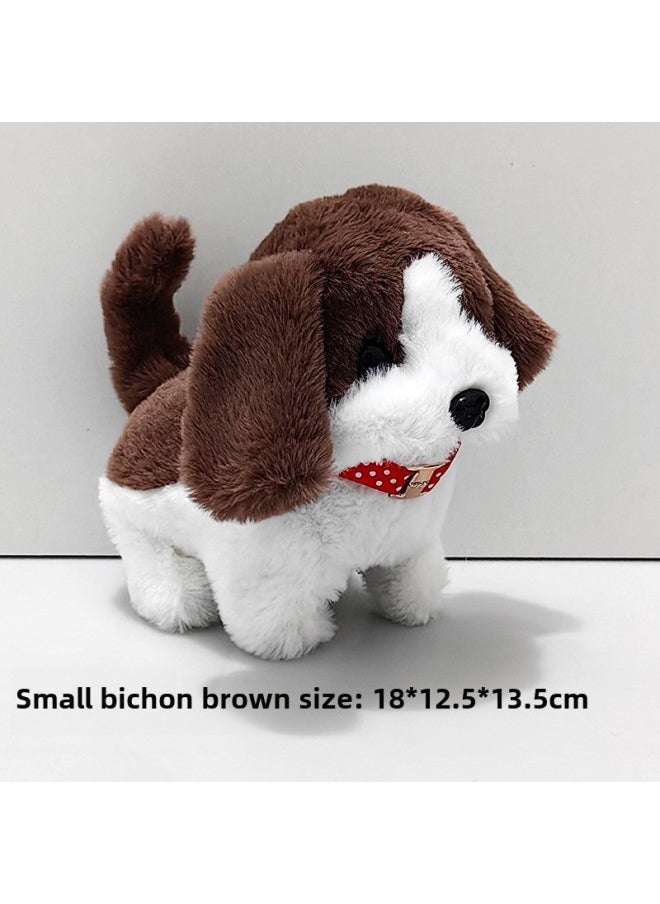 Electric Simulation Animal Plush Pet Dog Small White Rabbit Jumping Sounding Cute Pet Teddy Dog Tail Wagging-Color:Coffee Hound ]