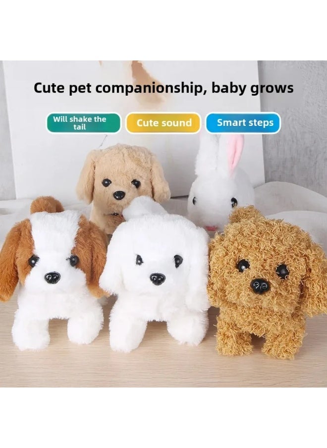 Electric Simulation Animal Plush Pet Dog Small White Rabbit Jumping Sounding Cute Pet Teddy Dog Tail Wagging-Color:Coffee Hound ]