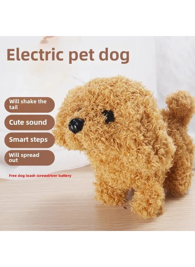 Electric Simulation Animal Plush Pet Dog Small White Rabbit Jumping Sounding Cute Pet Teddy Dog Tail Wagging-Color:Coffee Hound ]