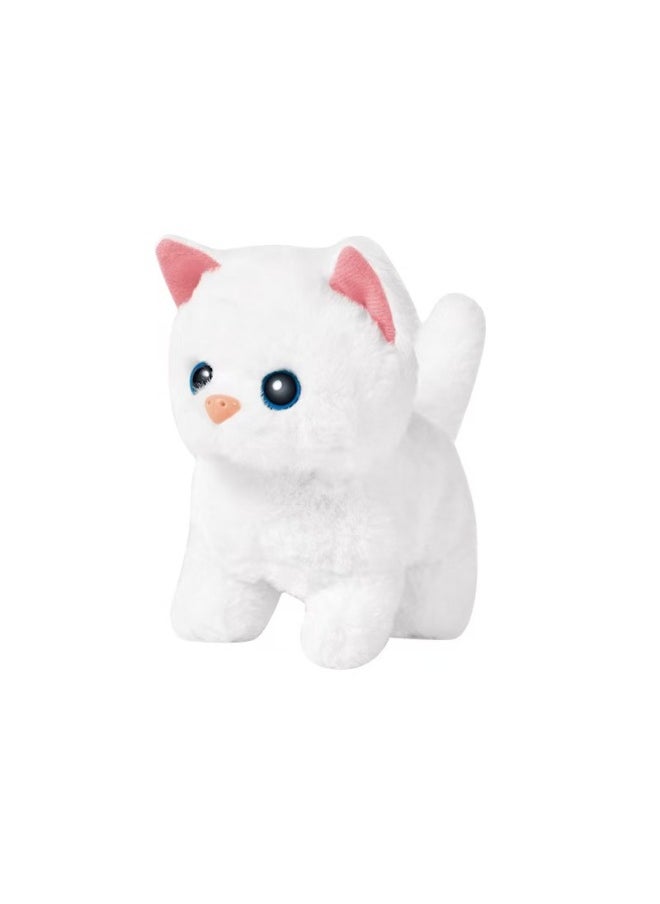 Electric Simulation Animal Plush Pet Dog Small White Rabbit Beating Sound Adorable Pet Teddy Dog Husky Tail Swing-Colors:Electric White Cat-Specifications:No Battery