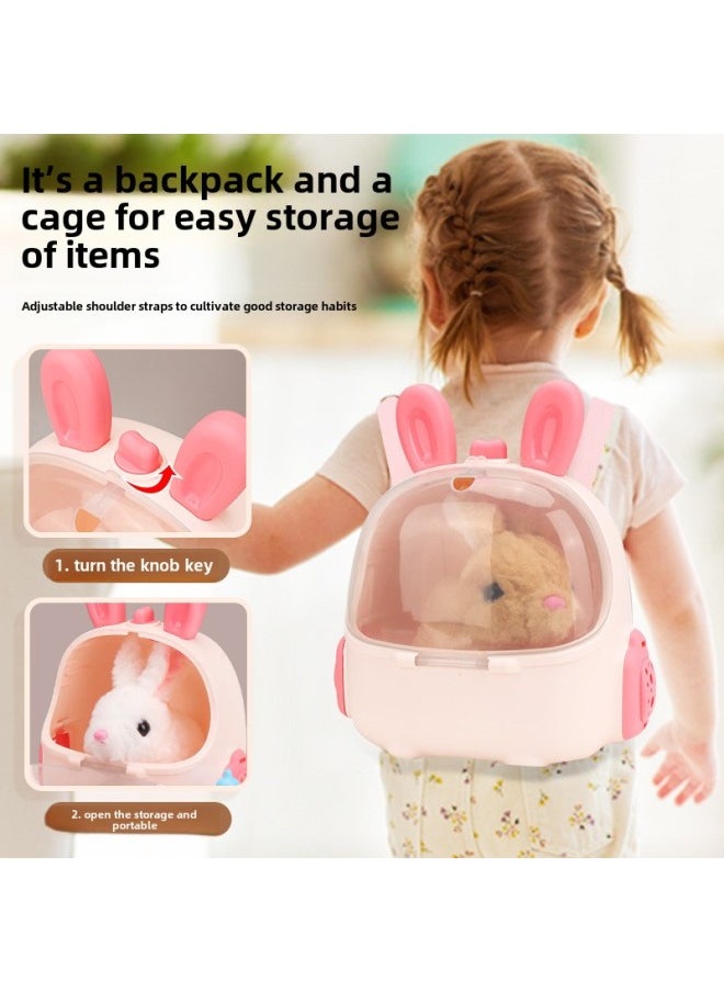 Children's Electric Simulation Small White Rabbit Will Call Girls Pet Doll Backpack Dog Gift Puzzle Plush Toy-Colors:Dark Brown Mixed White Dog + Dog House-Specifications:Battery Version