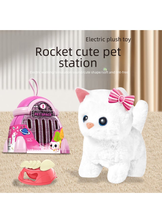 Children's Simulation Electric Pet Dog Plush Rabbit Will Go And Call Pet Cat Boys And Girls Gift Toys Wholesale-Color:Rocket Cute Pet Station (electric Plush Dog)