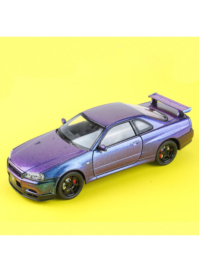 1/24 Nissan GTR Simulation Alloy Acousto-optic Return Car Wheel Steering Shock-absorbing Boy Children's Ornaments-Color:Boxed 1:24gtr Street Car Version Purple