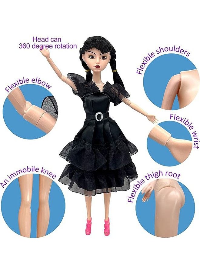 Wednesday Addams Dolls, 11.5 inch Black Lip, Shoes, Made to Move Dolls,Birthday Gifts for Kids Girls Fans