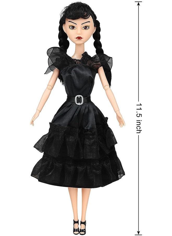 Wednesday Addams Dolls, 11.5 inch Black Lip, Shoes, Made to Move Dolls,Birthday Gifts for Kids Girls Fans