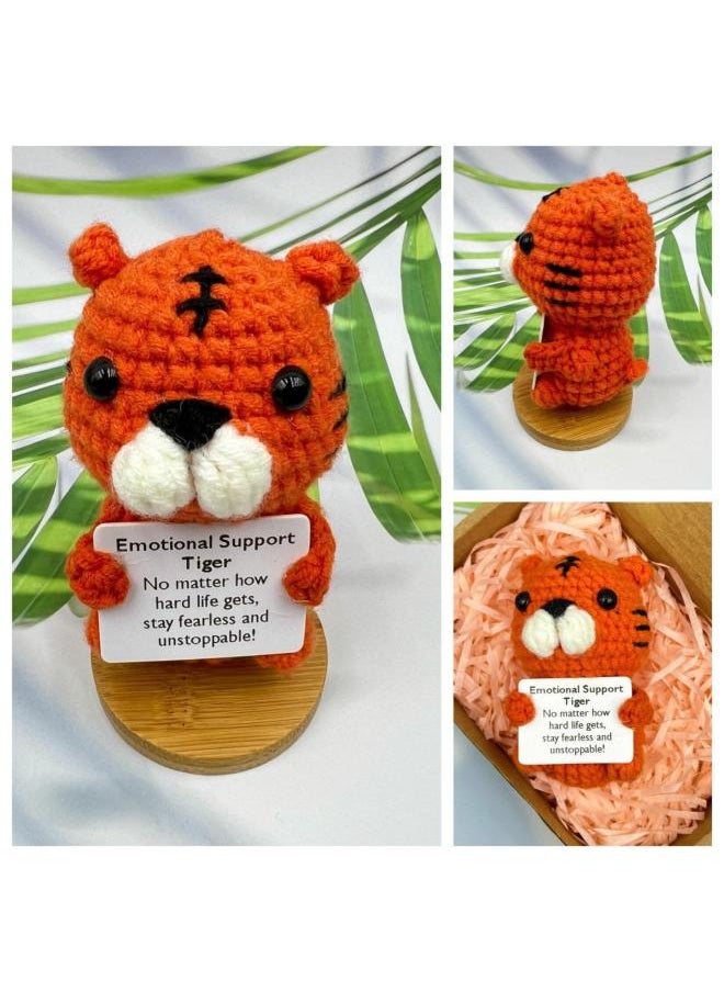Explosions Eagle Holding Card Series Positive Energy Pure Hand-crocheted Finished Products Creative Decompression Wool Doll-Color:[finished Product] Tiger-Height:1