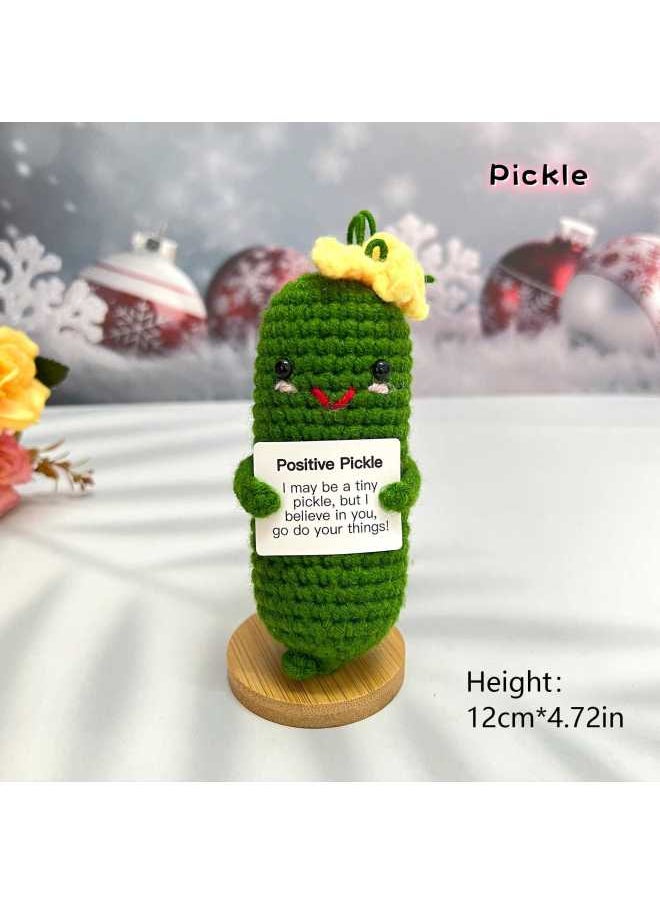 Explosions Eagle Holding Card Series Positive Energy Pure Hand-crocheted Finished Products Creative Decompression Wool Doll-Color:[finished Product] Cucumber-Height:1