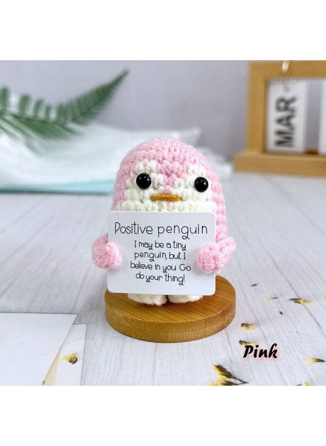 Explosions Eagle Holding Card Series Positive Energy Pure Hand-crocheted Finished Products Creative Decompression Wool Doll-Color:[finished Product] Pink Penguin-Height:1