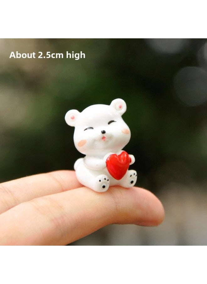 Cartoon Resin Size White Bear Doll Small Hand Decoration Cute Kawaii Girl Heart Desktop Decoration-Color:Love Bear