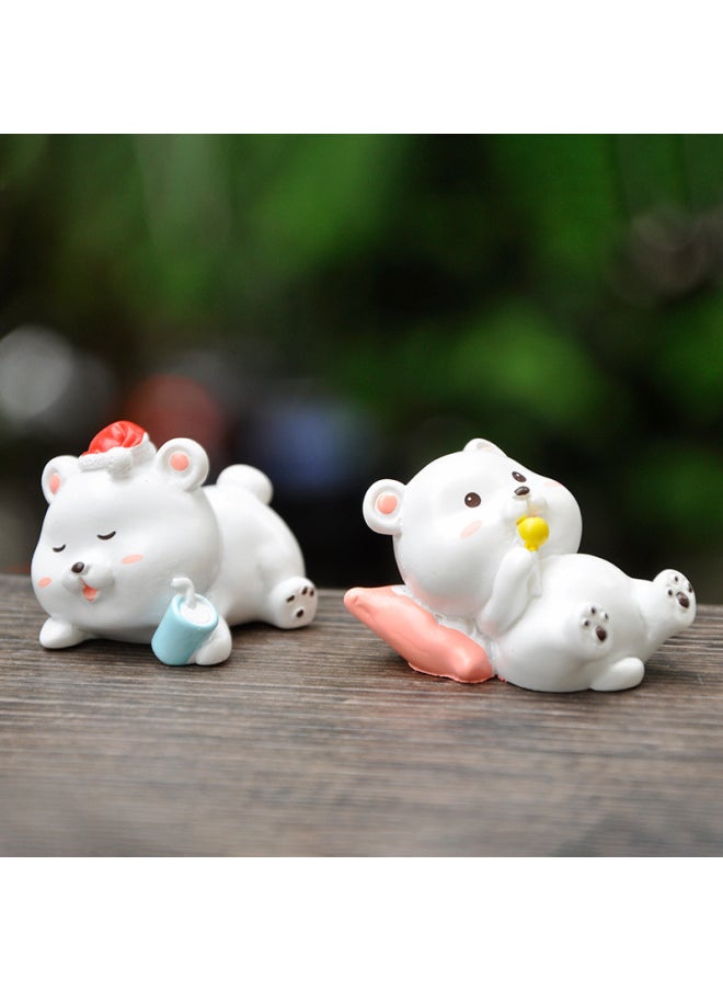 Cartoon Resin Size White Bear Doll Small Hand Decoration Cute Kawaii Girl Heart Desktop Decoration-Color:Love Bear