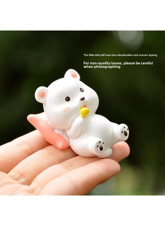 Cartoon Resin Size White Bear Doll Small Hand Decoration Cute Kawaii Girl Heart Desktop Decoration-Color:Love Bear