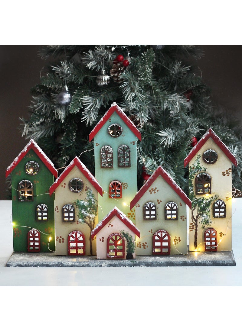 Wooden winter houses with LEDs, 30x45 cm
