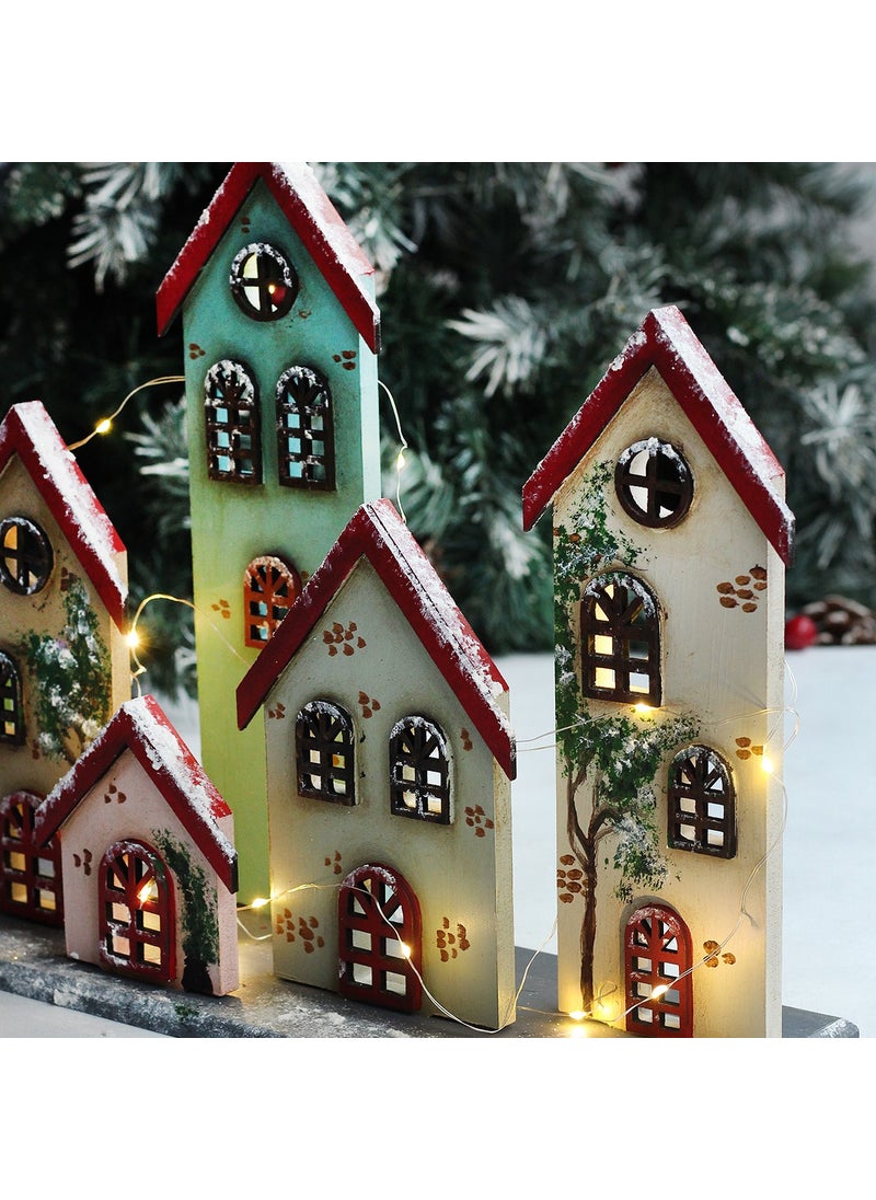 Wooden winter houses with LEDs, 30x45 cm