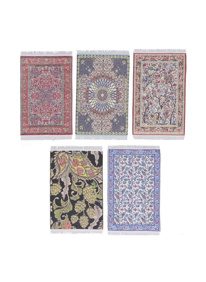 1:12 Ratio 5PCS Vintage Miniature Carpet Floral Printed White Tassel Dollhouse Floor Mat S