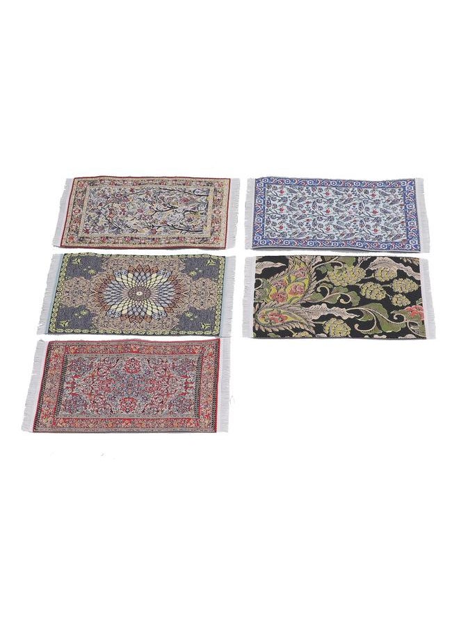 1:12 Ratio 5PCS Vintage Miniature Carpet Floral Printed White Tassel Dollhouse Floor Mat S
