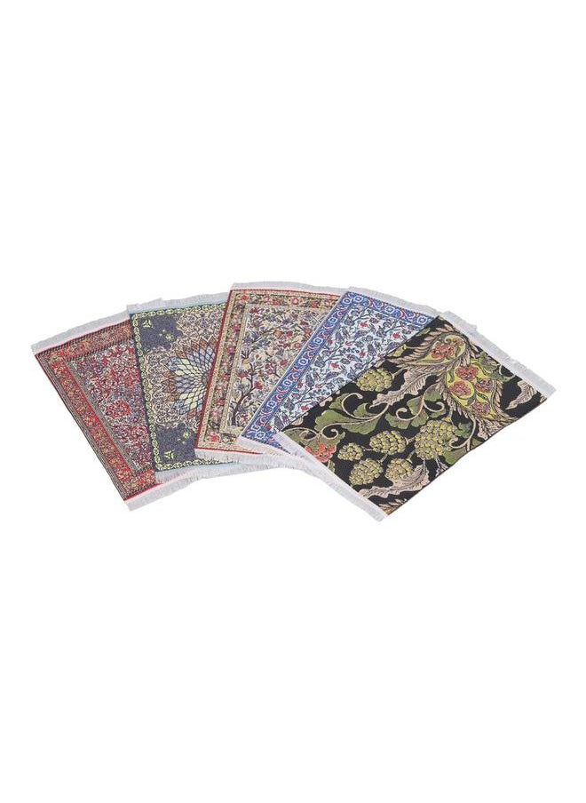 1:12 Ratio 5PCS Vintage Miniature Carpet Floral Printed White Tassel Dollhouse Floor Mat S