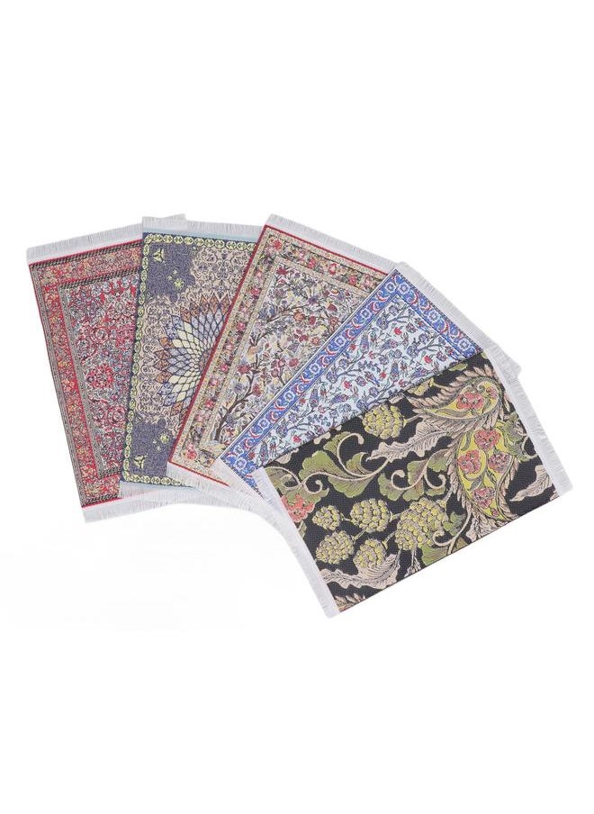 1:12 Ratio 5PCS Vintage Miniature Carpet Floral Printed White Tassel Dollhouse Floor Mat S