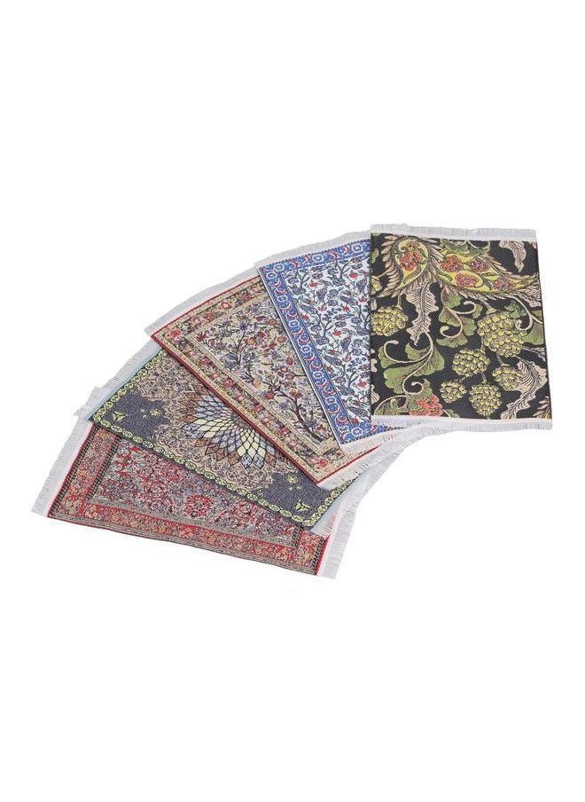 1:12 Ratio 5PCS Vintage Miniature Carpet Floral Printed White Tassel Dollhouse Floor Mat S