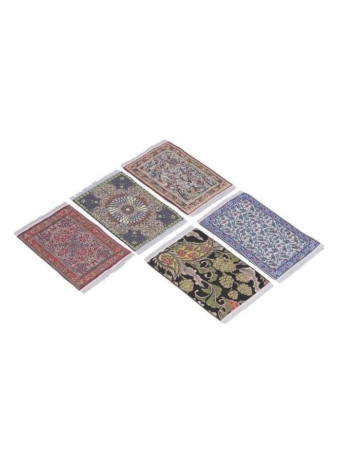 1:12 Ratio 5PCS Vintage Miniature Carpet Floral Printed White Tassel Dollhouse Floor Mat S