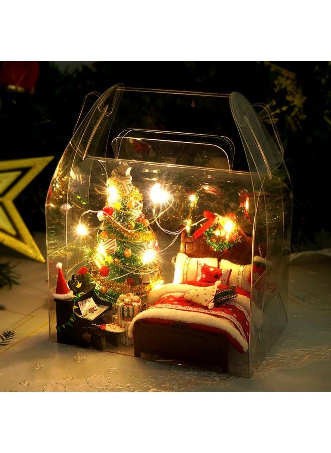 DIY Christmas Miniature Dollhouse Kit Realistic 3D House Room Craft with Bed Quilt Pillow Piano Lights Christmas Wreath Christmas Tree Xmas Gift
