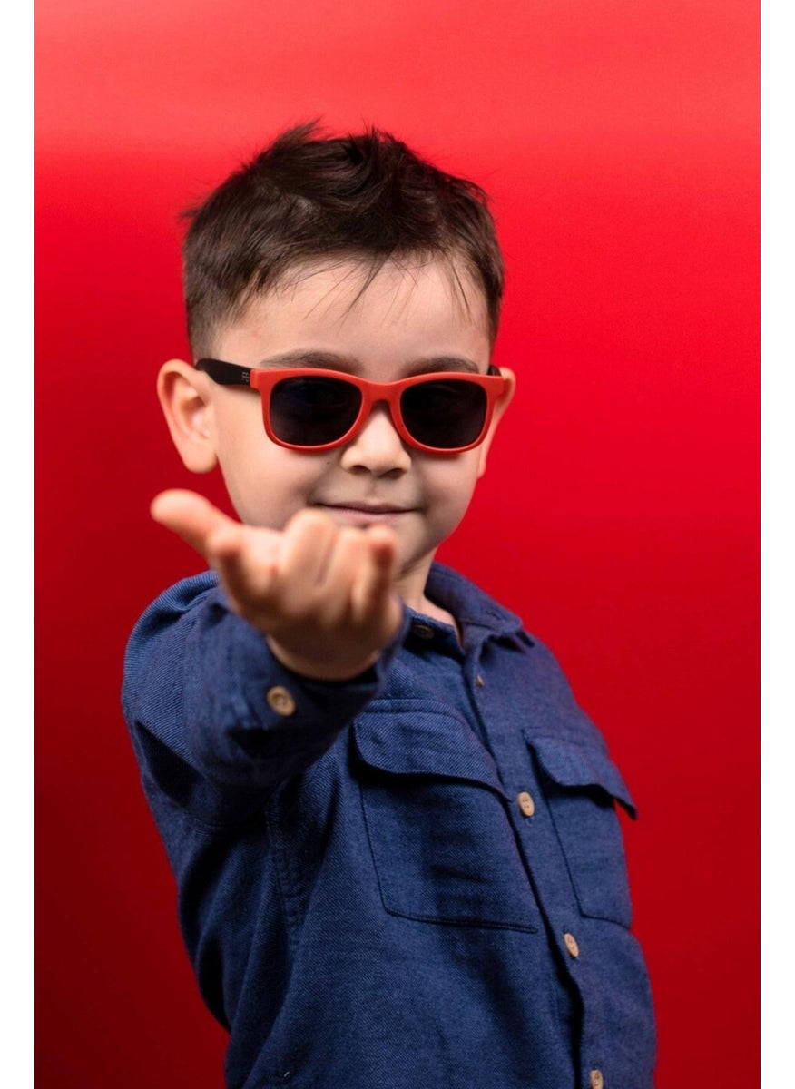 Polarized Children's Sunglasses | Matte Red Black | 2-7 Years | Light Flexible Unbreakable