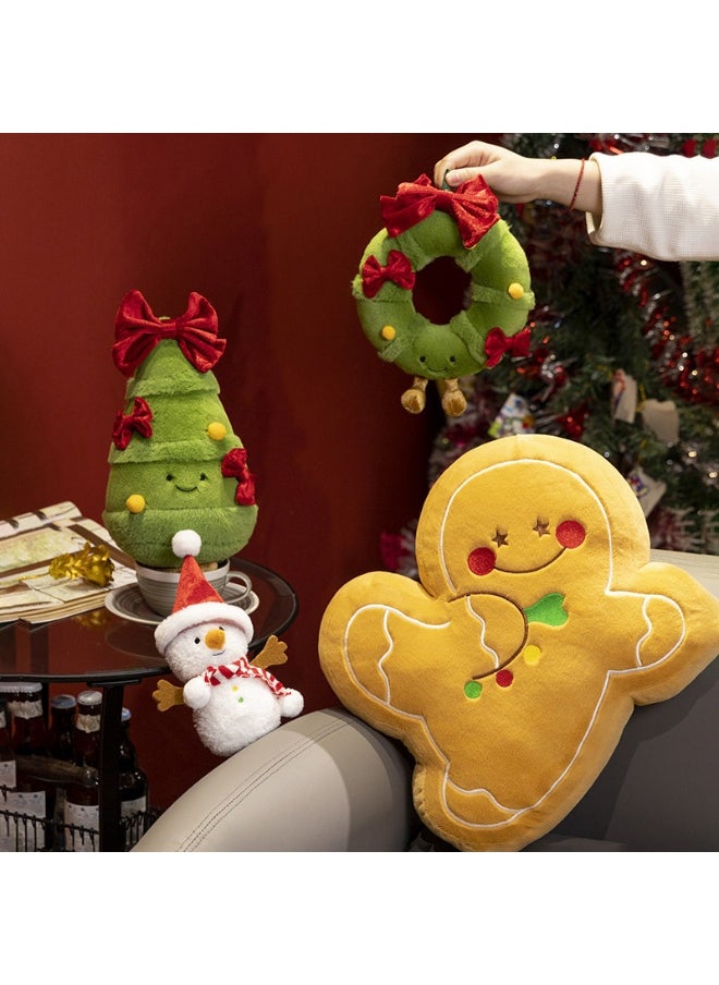 Joyful Christmas Plush Gingerbread Man Pillow, Snowman Doll, Christmas Tree Wreath, and Festive Scarf Decor Accessories