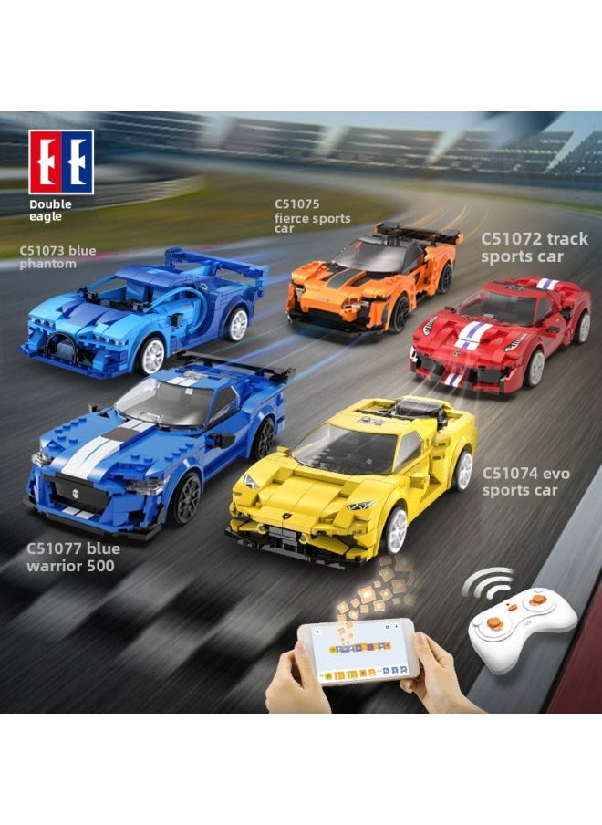 Double Eagle Click Remote Control Off-road Vehicle Assembled Building Blocks Car Race Car Model Compatible With Lego Car Toy Gift-Color:Double Eagle Blue Phantom Sports Car C51073 [325PCs Dual Mode Remote Control Version + Programming]]