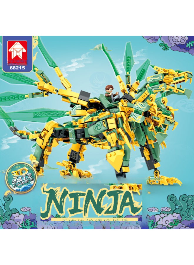 Compatible With Lego 68215 Phantom Gold Double-headed Dragon Ninja Puzzle Assembled Blocks Kids Boy Toy Gift-Color:68237 Ice Spirit Canglong [522 Granules]]