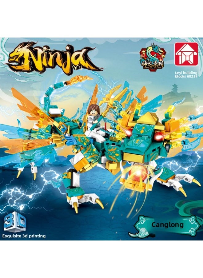 Compatible With Lego 68215 Phantom Gold Double-headed Dragon Ninja Puzzle Assembled Blocks Kids Boy Toy Gift-Color:68237 Ice Spirit Canglong [522 Granules]]