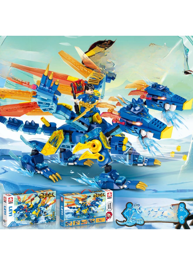Compatible With Lego 68215 Phantom Gold Double-headed Dragon Ninja Puzzle Assembled Blocks Kids Boy Toy Gift-Color:68237 Ice Spirit Canglong [522 Granules]]