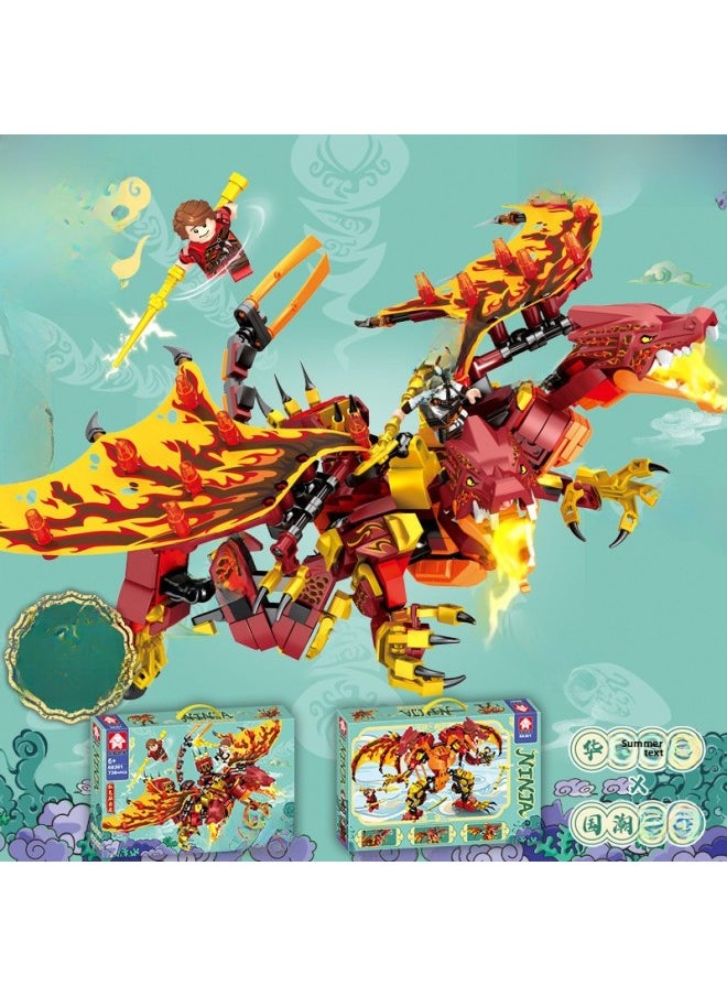 Compatible With Lego 68215 Phantom Gold Double-headed Dragon Ninja Puzzle Assembled Blocks Kids Boy Toy Gift-Color:68237 Ice Spirit Canglong [522 Granules]]