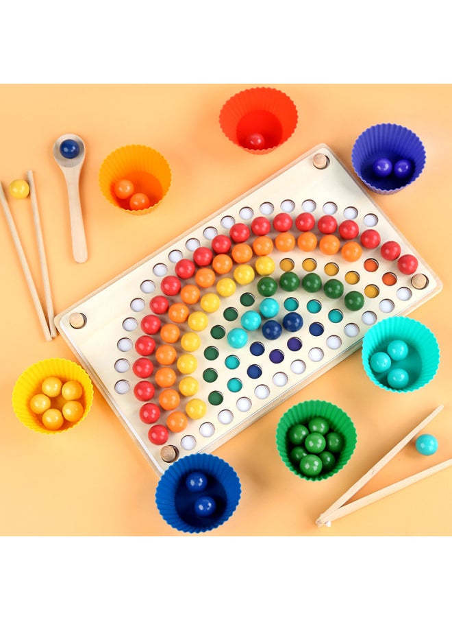 Nordic Style Rainbow Pinch Bead Game Early Childhood Education Pinch Chopsticks Training Fine Movements Wooden Toys-Color:YF-Rainbow Beads