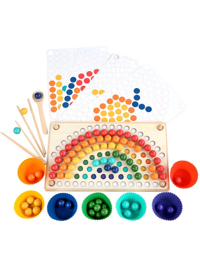 Nordic Style Rainbow Pinch Bead Game Early Childhood Education Pinch Chopsticks Training Fine Movements Wooden Toys-Color:YF-Rainbow Beads