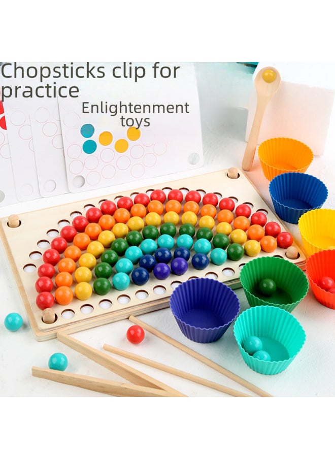 Nordic Style Rainbow Pinch Bead Game Early Childhood Education Pinch Chopsticks Training Fine Movements Wooden Toys-Color:YF-Rainbow Beads