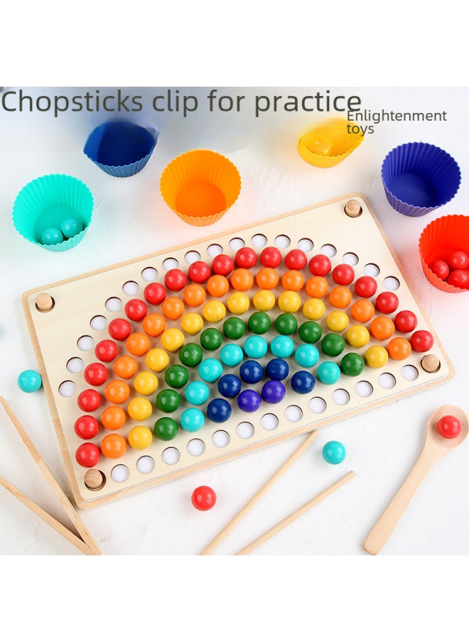 Nordic Style Rainbow Pinch Bead Game Early Childhood Education Pinch Chopsticks Training Fine Movements Wooden Toys-Color:YF-Rainbow Beads