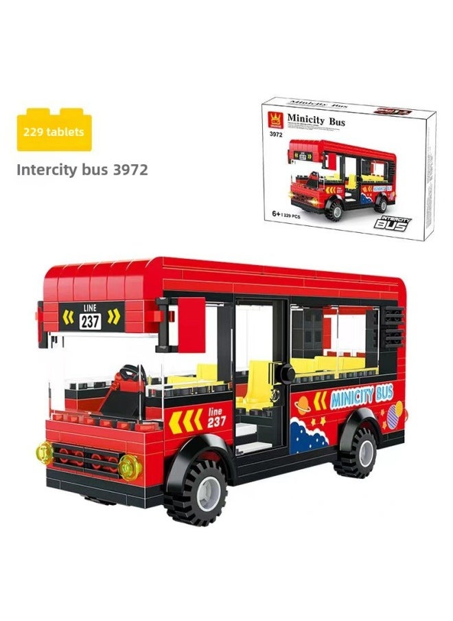 Vanger 4970-72 Urban Vehicles Large Truck Container Compatible With Lego Small Particle Building Blocks Children's Toys-Color:3972 Intercity Bus Red (229PCs)-Specifications:40*8.7*25