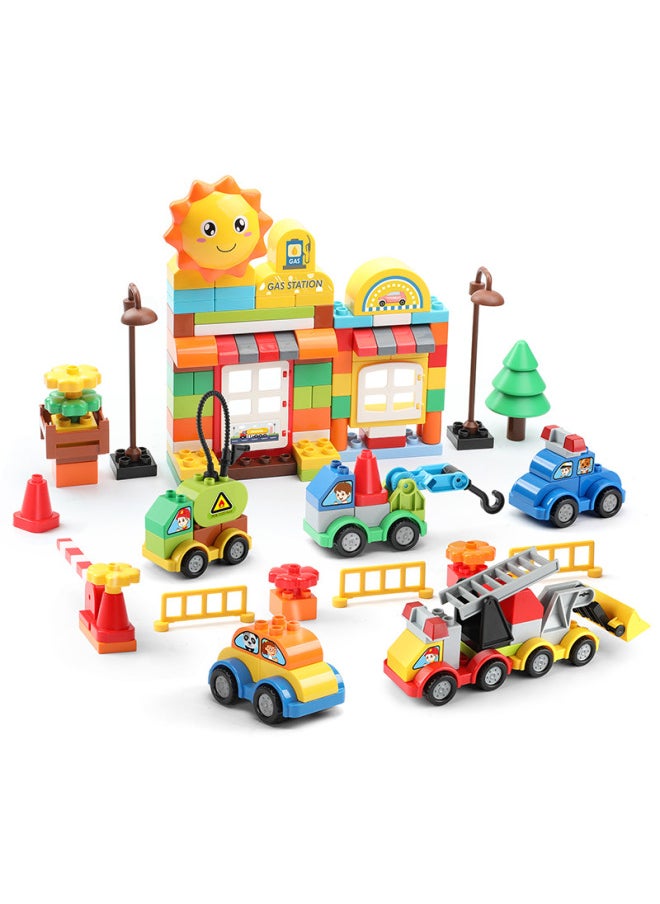 Fale Compatible With Lego Block Large Particle Assembled DIY City Series Children's Car Police Engineering Fire Fighting-Color:213 Particles +2 Road Floor Street View + Car-Specifications:20*10*10