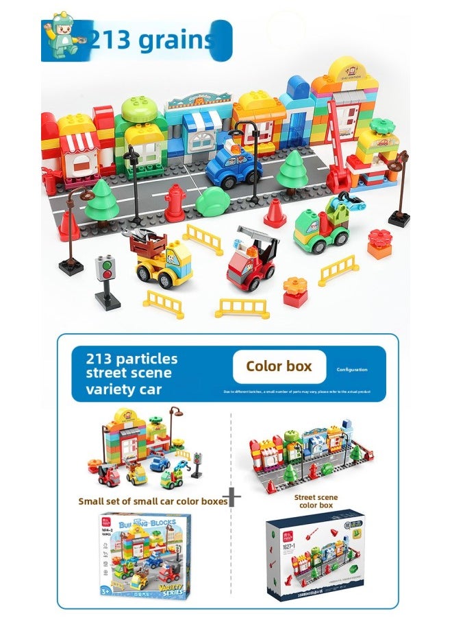 Fale Compatible With Lego Block Large Particle Assembled DIY City Series Children's Car Police Engineering Fire Fighting-Color:213 Particles +2 Road Floor Street View + Car-Specifications:20*10*10