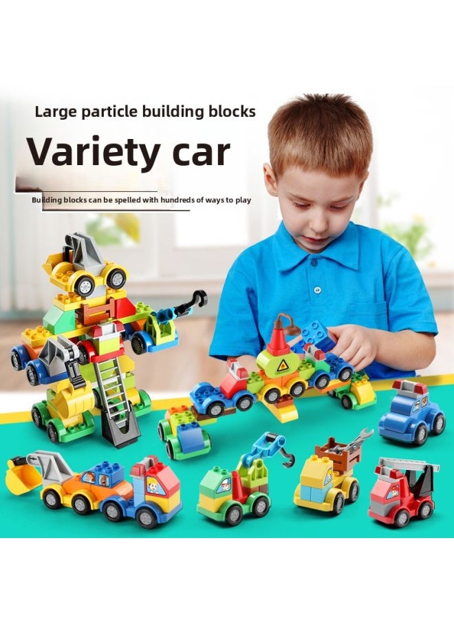 Fale Compatible With Lego Block Large Particle Assembled DIY City Series Children's Car Police Engineering Fire Fighting-Color:213 Particles +2 Road Floor Street View + Car-Specifications:20*10*10